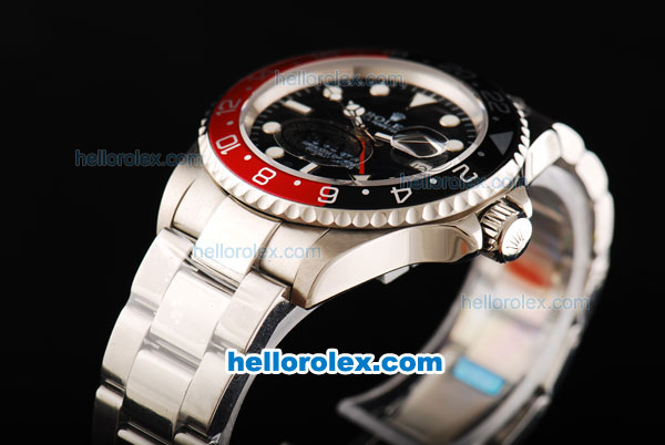 Rolex GMT-Master II Swiss ETA 2836 Automatic Movement Full Steel with Black/Red Bezel and White Markers - Click Image to Close